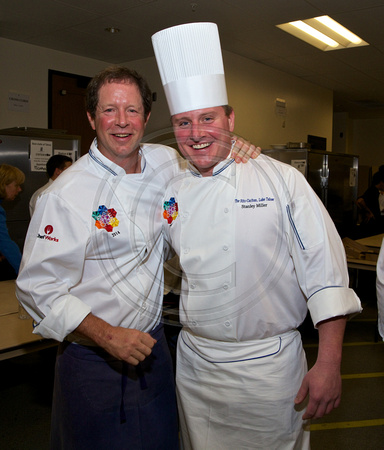 BOTC Billy McCoulough and The Ritz-Carltons Executive Chef Stanley Miller having a brief kitchen moment.